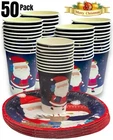 50 Christmas Festive Party Tableware Paper 50 Plates & 50 Glasses Xmas Party Fun