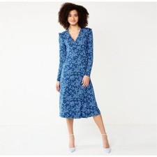 NWT Draper James RSVP Side-Tie Floral Midi Dress Blue Floral Size M