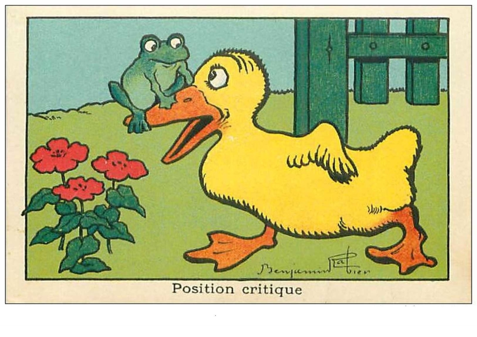 Chromos No. 12440 Critical Position Frog On The Beak Of A Yellow Duck ...