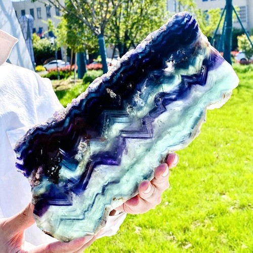 Fetta di fluorite colore naturale 4,14 libbre cristallo di quarzo esemplare minerale - Foto 7 di 14