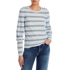 Veronica Beard Meg Crew Neck Pullover Faded Army/Blue Striped Size Medium