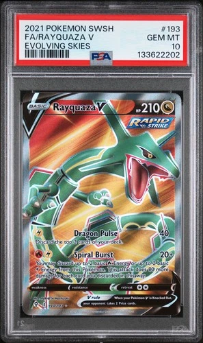 2021 POKEMON SWORD & SHIELD EVOLVING SKIES #193 FULL ART/RAYQUAZA V PSA 10