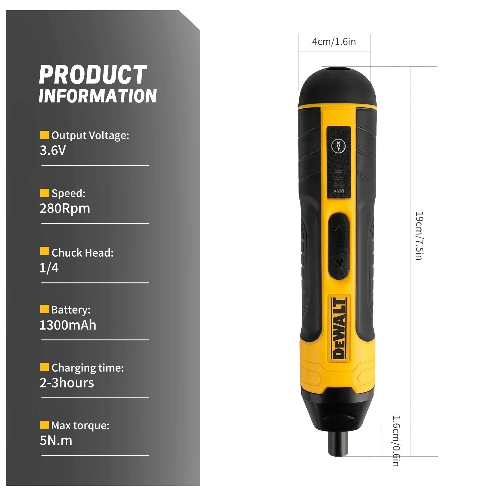 Cacciavite elettrico senza fili DEWALT 1300mAh ricaricabile, trapano regolabile foto 4