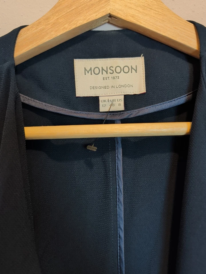 Monsoon Longline Navy Waterfall Jacket Smart Blazer Lightweight UK 12 - Image 2 of 4