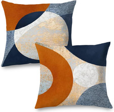 Abstract Modern Boho Pillow Covers 18X18 Set of 2, Navy Blue Orange Gold Texture