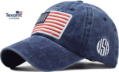 Men'S American-Flag Baseball-Cap Embroidery - Washed Adjustable USA Dad Hat for