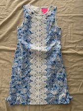 Lilly Pulitzer Women's Sleeveless Shift Dress Size 2 Blue White Print Floral