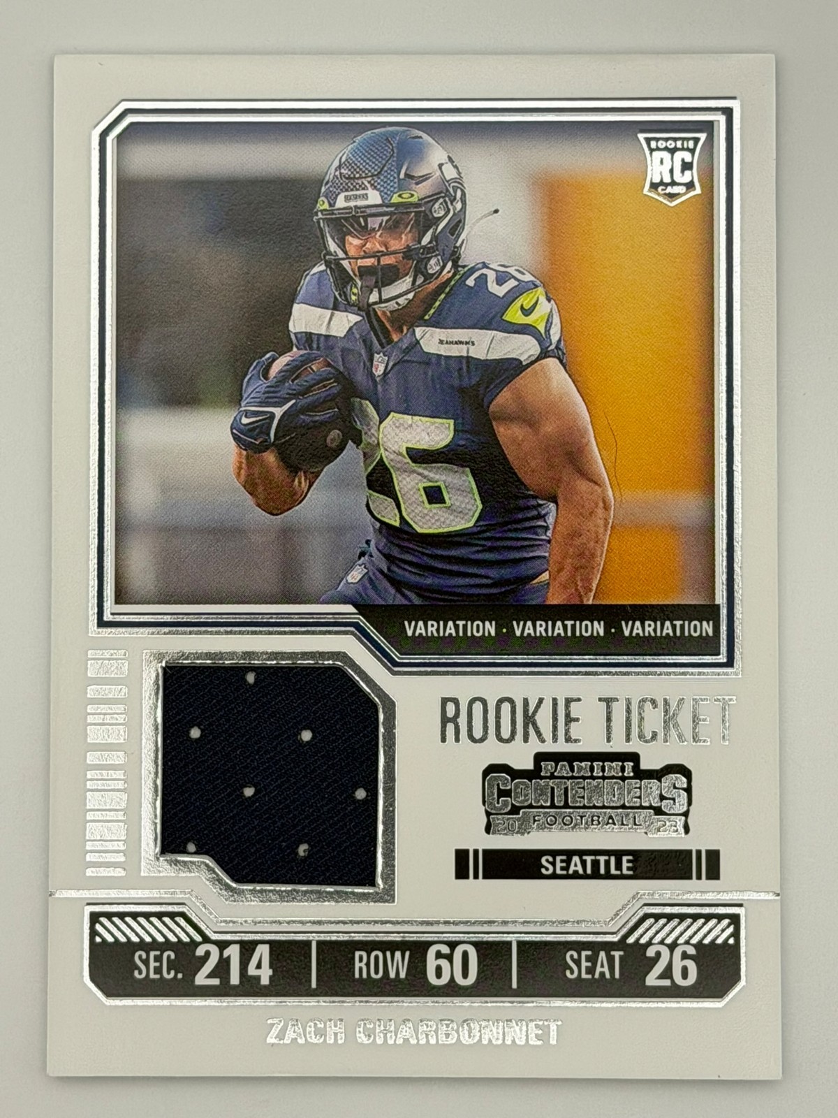 2023 Contenders Zach Charbonnet Rookie Ticket Patch Variation RC #TS38V Seahawks