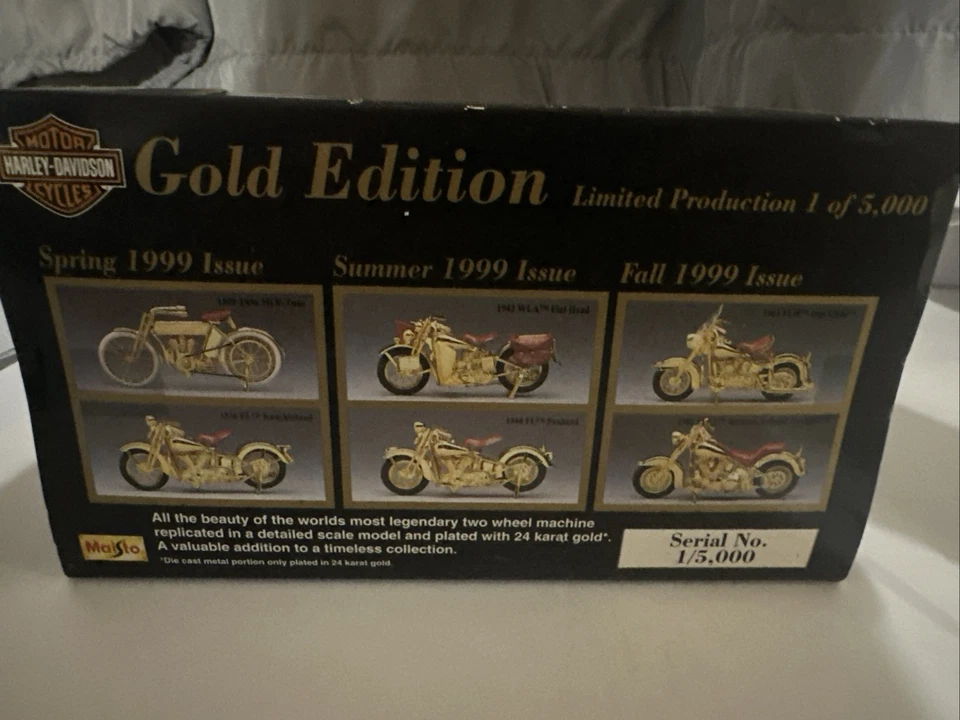 Motocicleta Maisto Harley Davidson Gold Edition Die Cast 24k 1:18 en caja sellada Foto 4 de 4