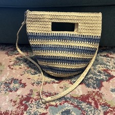 Universal Thread Blue White Straw Crossbody Bag Summer Boho Beach Purse