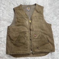 Vintage Carhartt Vest Canvas Sherpa Lined Men Medium Brown V26-FRB Distressed