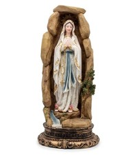 Our Lady of Lourdes Statue, 12.5" Virgin Mary Statue in Stone Grotto with Ped...