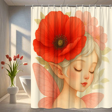 Cute Floral Fairy Shower Curtain - Red Flower Design