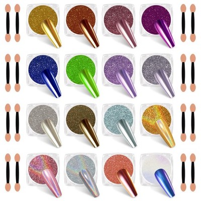 SIUSIO 16 Jars Chrome Nail Powder Art Glitter Decoration Star Galaxy