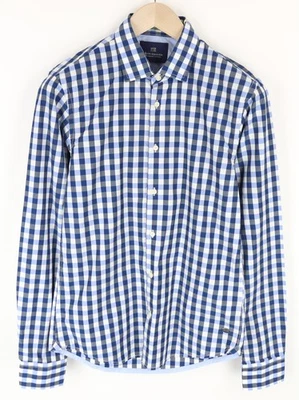 Scotch & Soda Homme S Bleu Clair Carreaux Vichy Coton Pur Bouton-Up Chemise - Photo 1/4