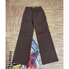 Brown Wide Leg Cargo Pants Utility Style Streetwear Trousers