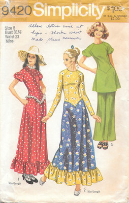Simplicity Sewing Pattern 9420 Misses Dress or Tunic & Bell-Bottom Pants Size: 8