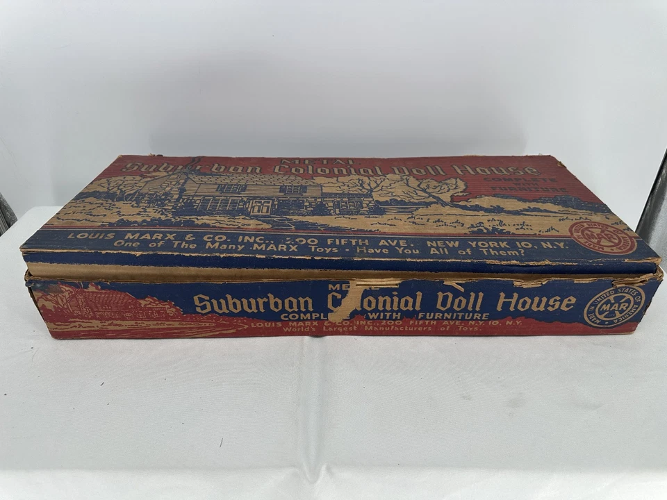 Marx пригородный колониальный кукольный домик оловянный литографический с мебелью - Изображение 2 из 4