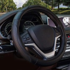 Sporty Black Leather Steering Wheel Cover 15.75 In - Safe Elegant Design