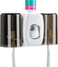 4 Slots Wall Mount Toothbrush Holder with Cover, Self Adhesive Toothbrush