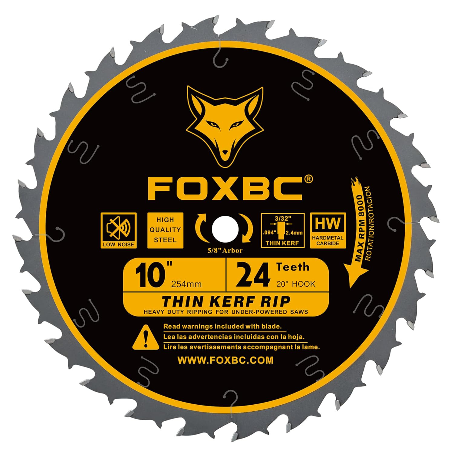 10-Inch Thin Kerf Ripping Table Saw Blade for Wood Cutting, 24-Tooth FTG, 5/8-In