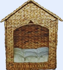 Natural Hyacinth Wicker Pet House, Foldable Indoor Bed for Cats