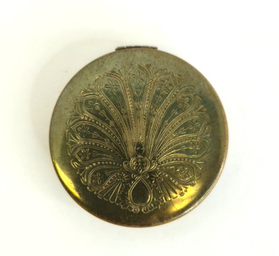 Vintage Gold Tone Metal Powder Compact Empty with Applicator
