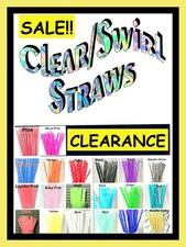 CLEAR/SWIRL STRAWS, Reusable, 9/32" X 6", 7"-7 1/2", 9" or 11",