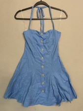 Women Button-Front Halter Mini A-Line Dress - Wild Fable Blue - Size L