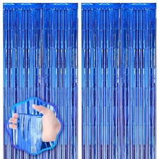 2 Pack Blue Foil Fringe Backdrop Curtains Tinsel Streamers Party Decoration