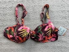 Shade Shore Bikini Top Womens 38D Multi Floral Center Twist Front Underwire