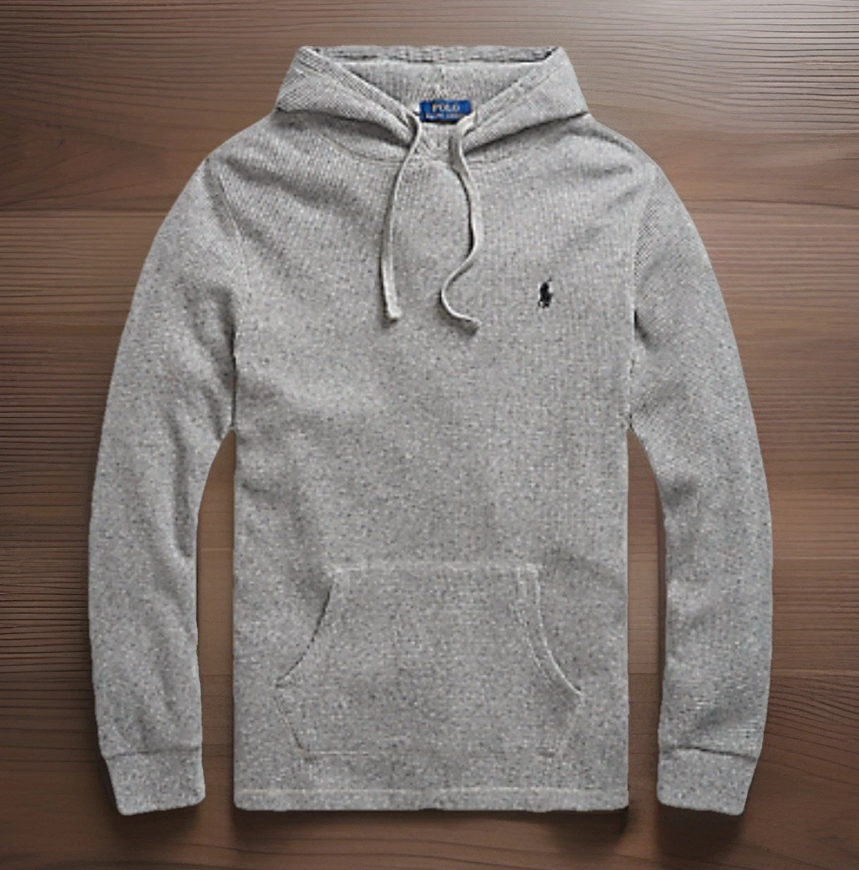 Polo Ralph Lauren Waffle RRL Knit Thermal Smoke Gray Hoodie Mens Size Large NEW