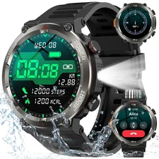 Military-Grade Smart Watch for Men(Answer/Make Calls)with LED Flashlight/Compass