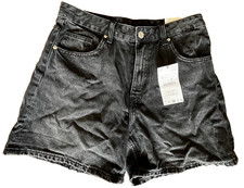 Bermuda Zara High Rise Rigido Mom Fit Grigio Denim Shorts EUR 42 UK 14/32W 5L NUOVO