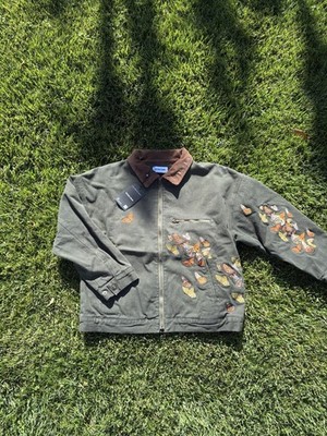 RYOKO RAIN Green workwear Collared Butterfly Embroidered Jacket Small