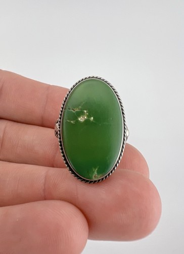 Old Fred Harvey Era Navajo Sterling Silver Cerrillos Turquoise Stamped Oval Ring