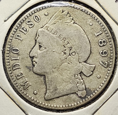Moneta Argento 1897 Repubblica Dominicana 1/2 Peso KM#15 Low Mint 916k Buone Condizioni - Foto 6 di 11