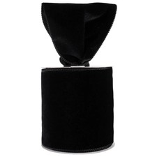 4 Inch x 10 Yards Wired Edge Solid Velvet Christmas Ribbon In Black