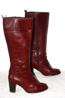 SAN MARINA Bottes à Talons Cuir Bordeaux Doublure cuir T 38 BON ETAT - Photo 1/4