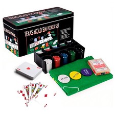 200 Poker Game Texas Hold'em Set Gaming Mat Chips 2 Decks Playing Card With Box