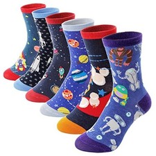 6 Pairs Boys Kids Socks Fun Crazy Funny Novelty 5-8 Years Space  Rocket