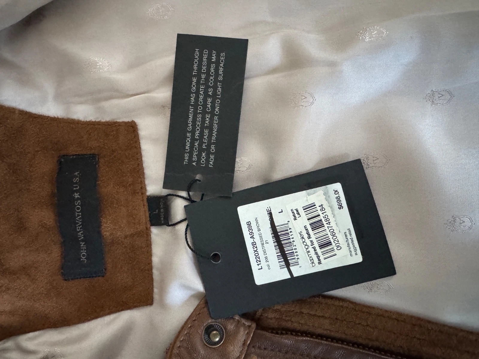 John Varvatos Brown Leather Jacket Size Large - product detail image 5
