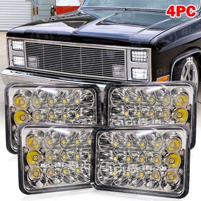 4PCS 60W 4x6'' LED Headlights High Low Beam For Chevy C4500 C5500 Kodiak Camaro