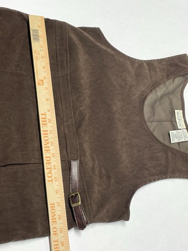 VTG Chocolate Brown Vegan Suede Buckle Jumper Midi Dress Size M Retro Fall Y2K - Picture 23 of 24