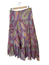 Lauren Ralph Lauren Pink Floral Paisley Tiered Maxi Skirt M Boho Hippie Fairy