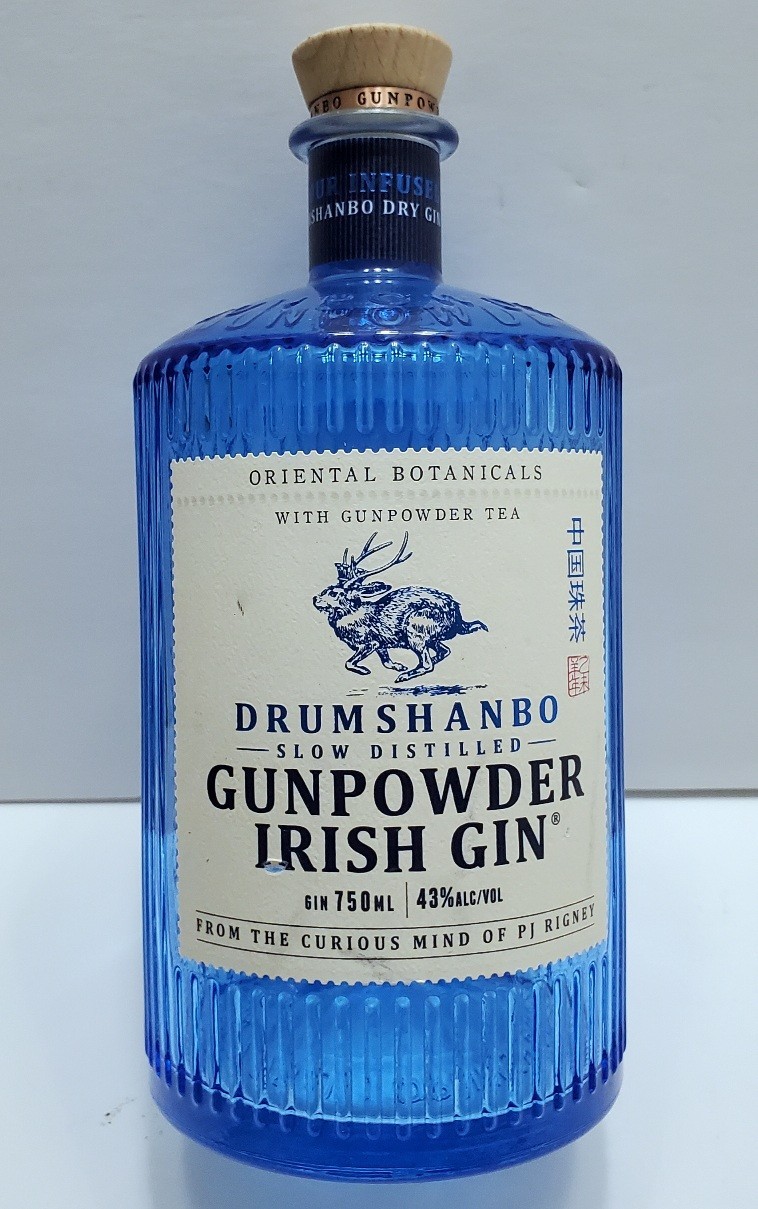 Drumshanbo Gunpowder Tea Irish Gin Empty Blue Bottle 750ml with cork