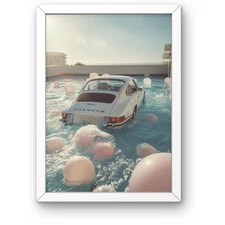 Porsche 911 Targa Pool Art Poster | Vintage Sports Car Retro Wall Decor