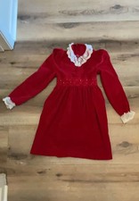 Polly Flinders Vintage Smocked Size7 Red Velvet Dress