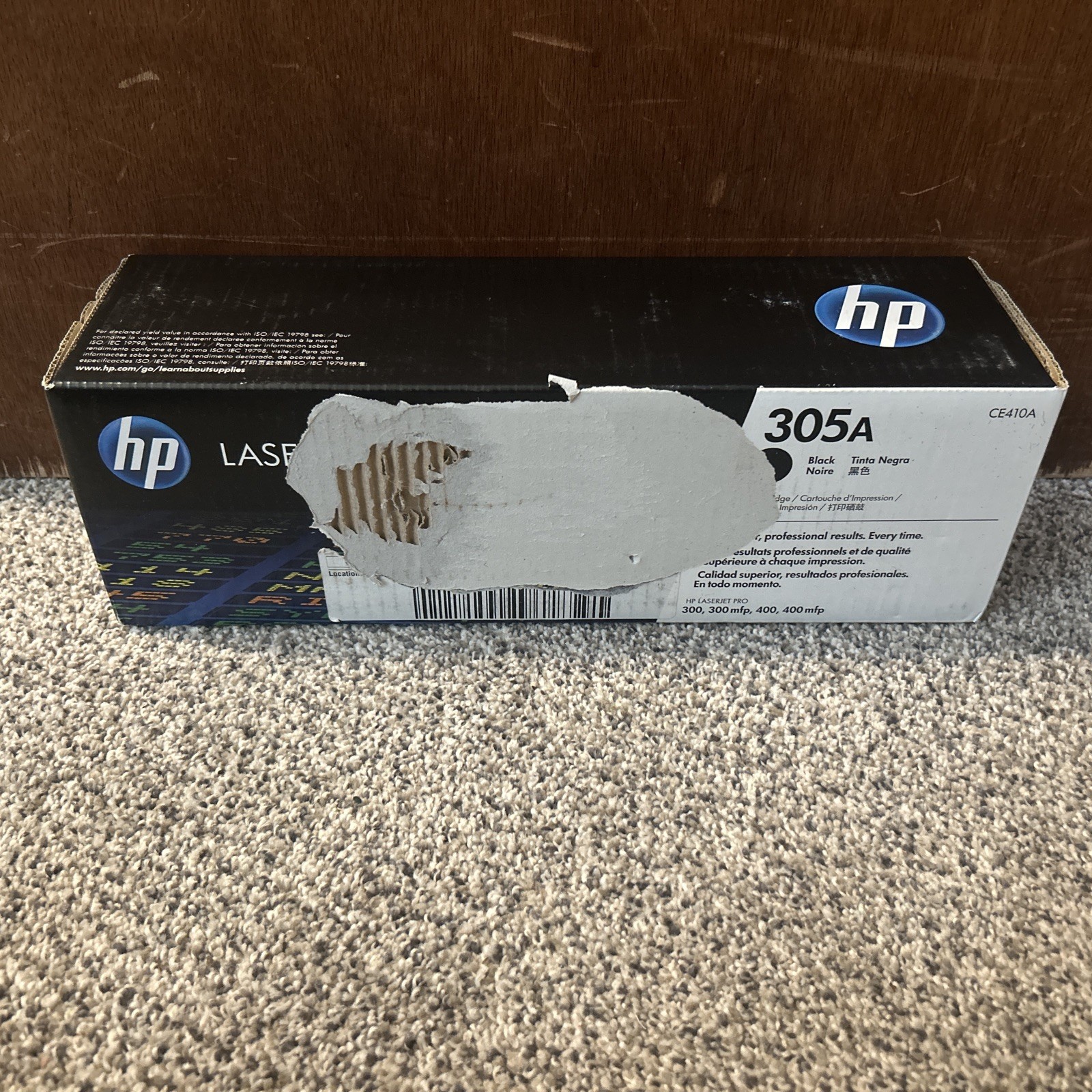 HP LaserJet 305a CE410A Black Toner Cartridge Genuine New Sealed Damaged Box  -image