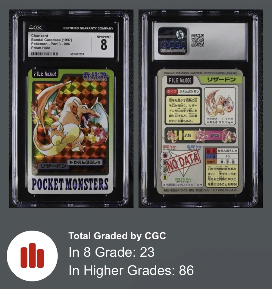 Charizard (Prism Holo) - 006 - CGC 8 - 1997 Pokemon Bandai Carddass - Part 3 - Image 3 of 3